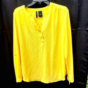 NWT New Directions Lemon Woven knit long sleeve blouse